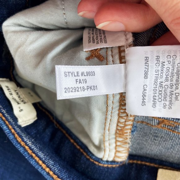 NWT Madewell 9” Mid Rise Dark Blue Classic 5 Pocket Skinny Cotton Blend Jeans 24 - Picture 8 of 12